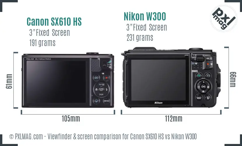 Canon SX610 HS vs Nikon W300 Screen and Viewfinder comparison