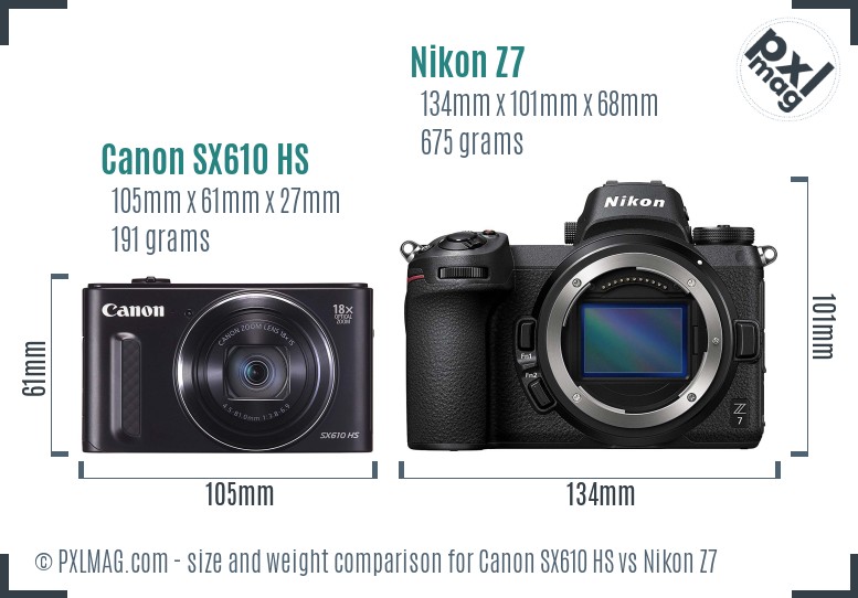 Canon SX610 HS vs Nikon Z7 size comparison Canon SX610 HS vs Nikon Z7 size comparison