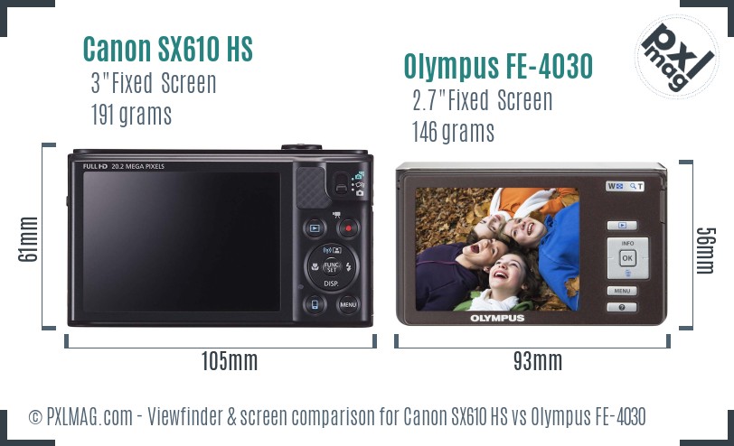 Canon SX610 HS vs Olympus FE-4030 Screen and Viewfinder comparison