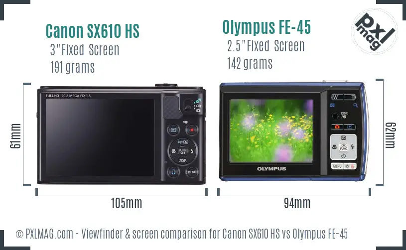 Canon SX610 HS vs Olympus FE-45 Screen and Viewfinder comparison Canon SX610 HS vs Olympus FE-45 Screen and Viewfinder comparison