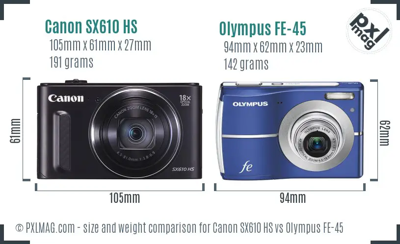Canon SX610 HS vs Olympus FE-45 size comparison Canon SX610 HS vs Olympus FE-45 size comparison