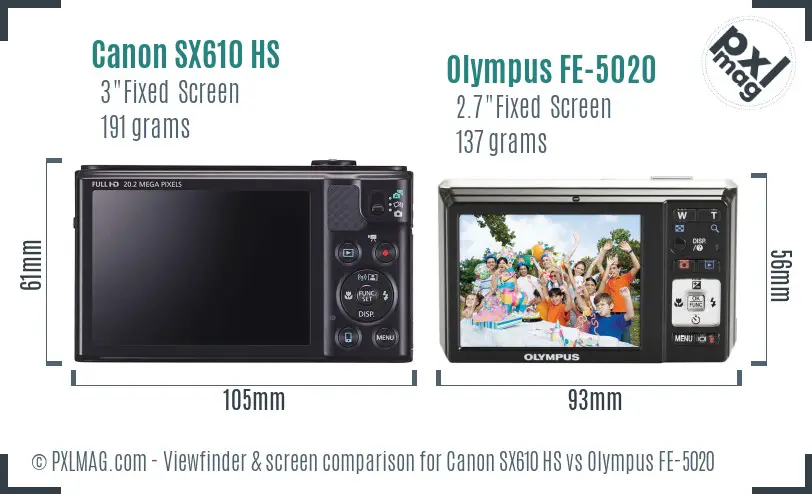 Canon SX610 HS vs Olympus FE-5020 Screen and Viewfinder comparison