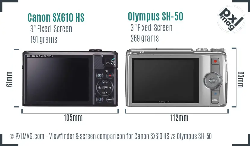 Canon SX610 HS vs Olympus SH-50 Screen and Viewfinder comparison