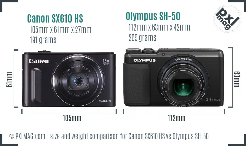 Canon SX610 HS vs Olympus SH-50 size comparison