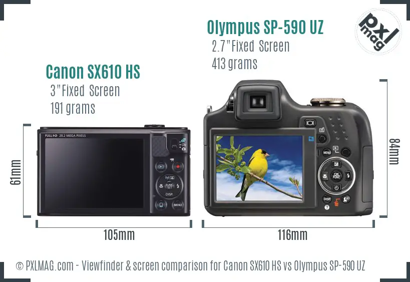 Canon SX610 HS vs Olympus SP-590 UZ Screen and Viewfinder comparison