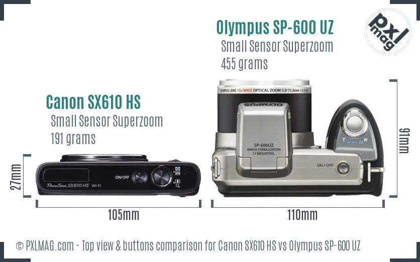 Canon SX610 HS vs Olympus SP-600 UZ top view buttons comparison