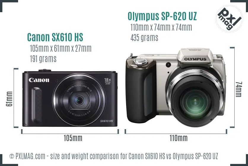 Canon SX610 HS vs Olympus SP-620 UZ size comparison Canon SX610 HS vs Olympus SP-620 UZ size comparison