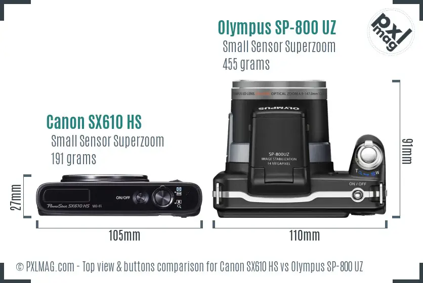 Canon SX610 HS vs Olympus SP-800 UZ top view buttons comparison