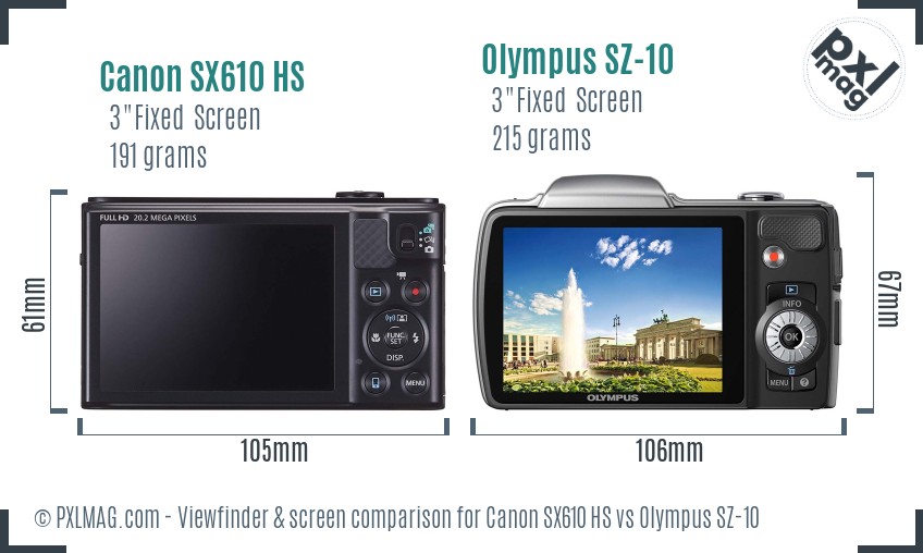 Canon SX610 HS vs Olympus SZ-10 Screen and Viewfinder comparison