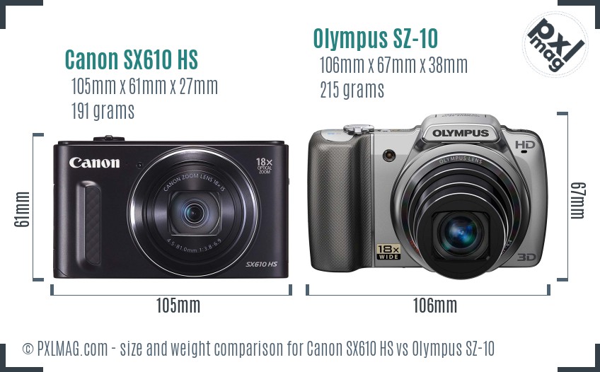 Canon SX610 HS vs Olympus SZ-10 size comparison Canon SX610 HS vs Olympus SZ-10 size comparison