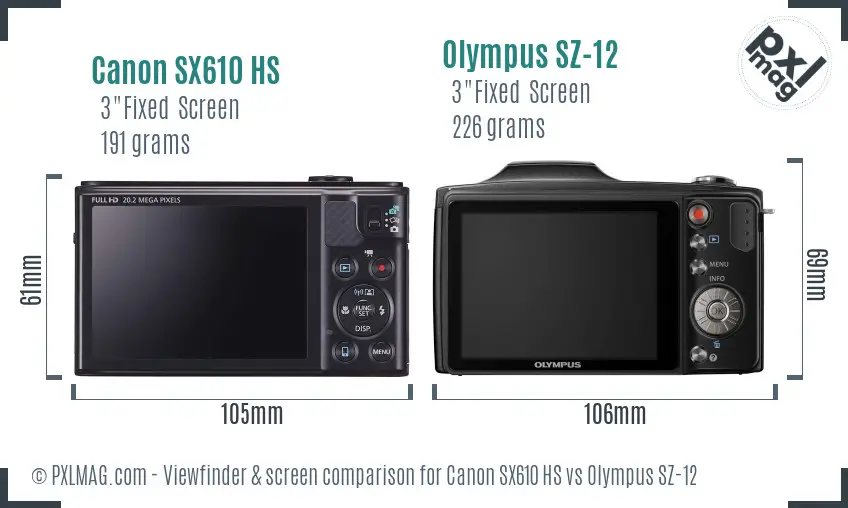Canon SX610 HS vs Olympus SZ-12 Screen and Viewfinder comparison