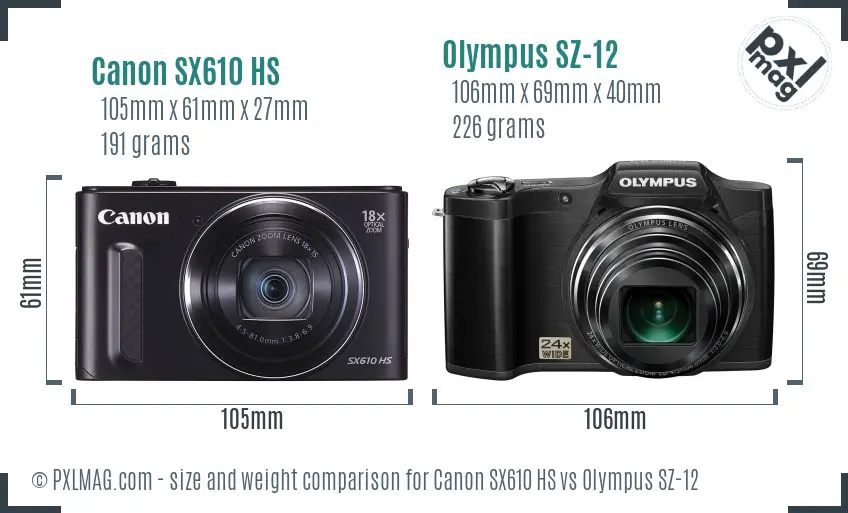 Canon SX610 HS vs Olympus SZ-12 size comparison