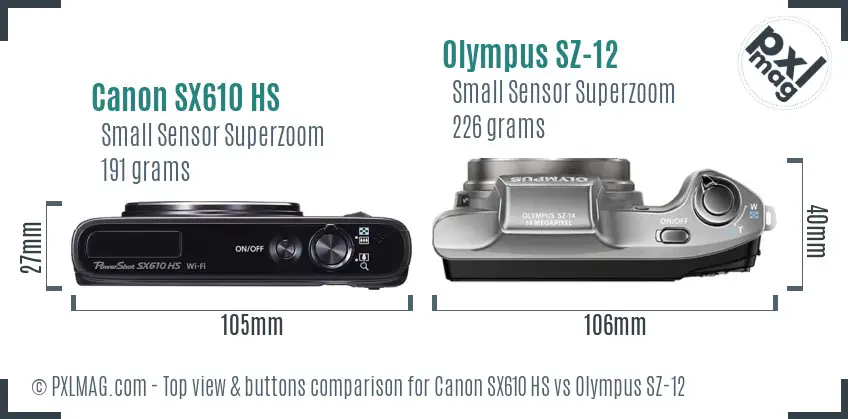 Canon SX610 HS vs Olympus SZ-12 top view buttons comparison