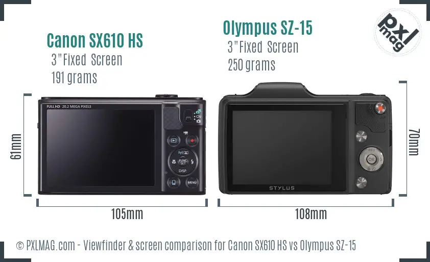 Canon SX610 HS vs Olympus SZ-15 Screen and Viewfinder comparison
