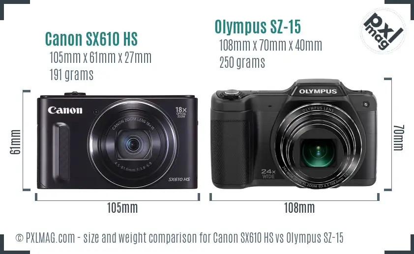 Canon SX610 HS vs Olympus SZ-15 size comparison