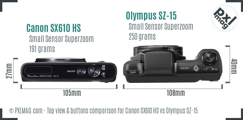 Canon SX610 HS vs Olympus SZ-15 top view buttons comparison