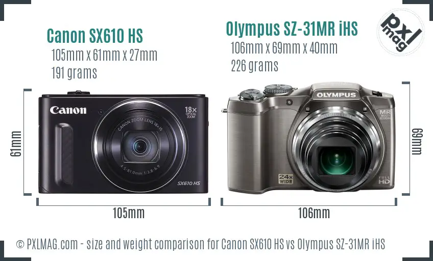 Canon SX610 HS vs Olympus SZ-31MR iHS size comparison Canon SX610 HS vs Olympus SZ-31MR iHS size comparison