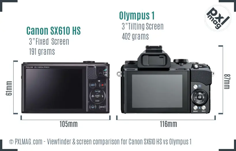 Canon SX610 HS vs Olympus 1 Screen and Viewfinder comparison