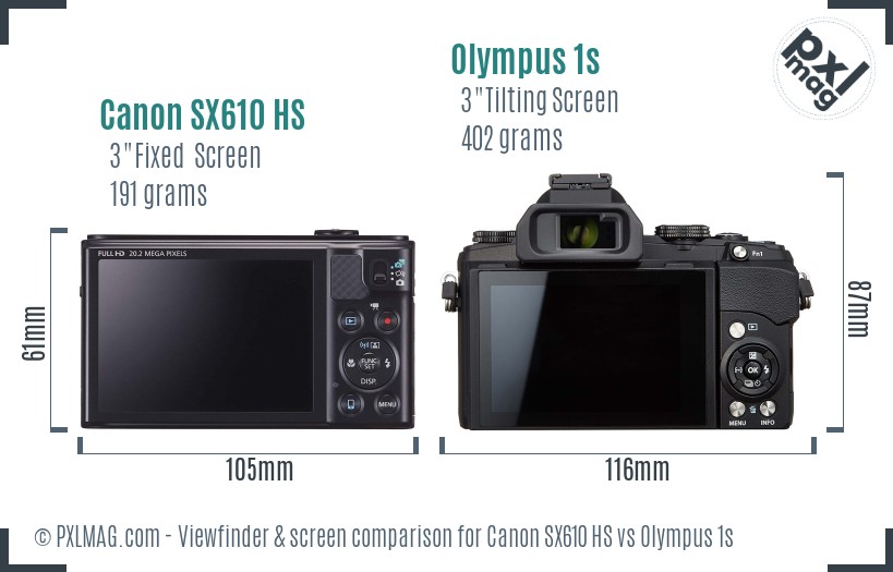 Canon SX610 HS vs Olympus 1s Screen and Viewfinder comparison