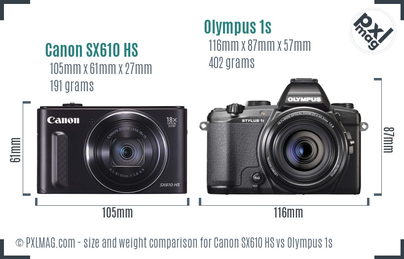Canon SX610 HS vs Olympus 1s size comparison Canon SX610 HS vs Olympus 1s size comparison