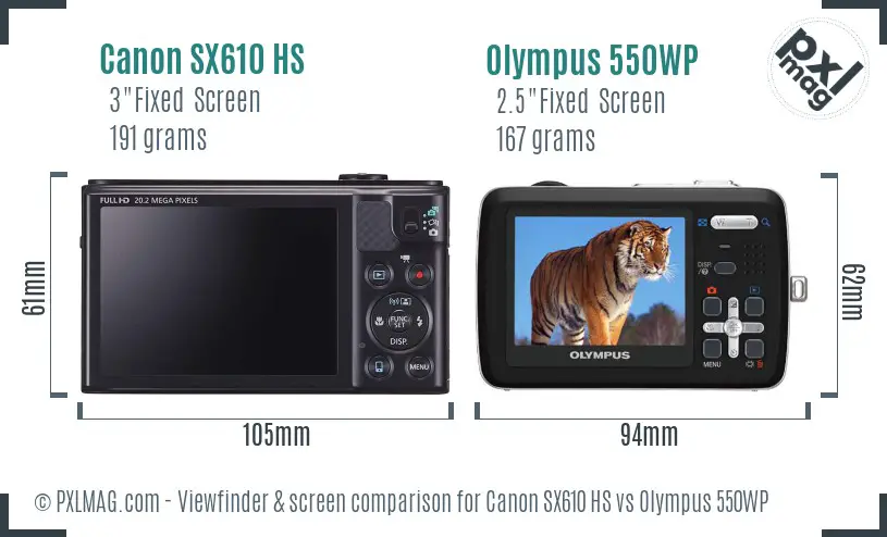 Canon SX610 HS vs Olympus 550WP Screen and Viewfinder comparison