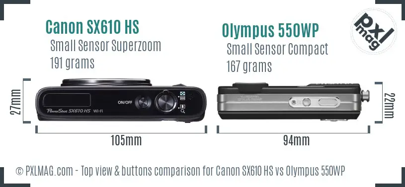 Canon SX610 HS vs Olympus 550WP top view buttons comparison