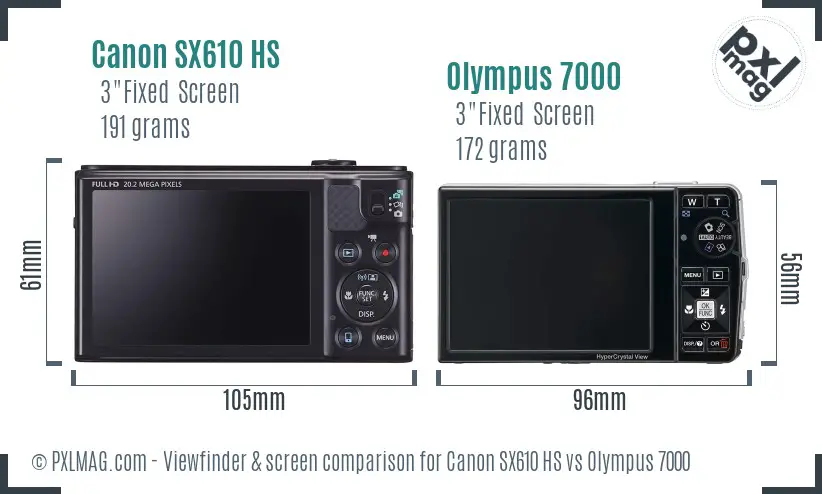 Canon SX610 HS vs Olympus 7000 Screen and Viewfinder comparison