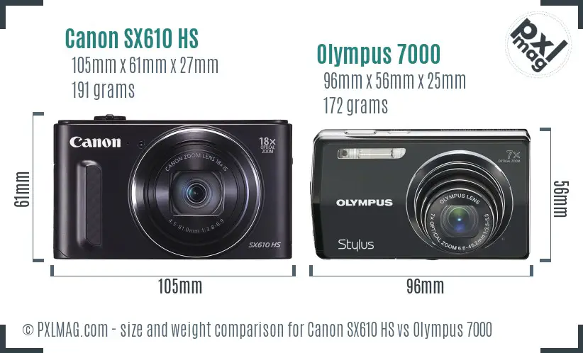 Canon SX610 HS vs Olympus 7000 size comparison