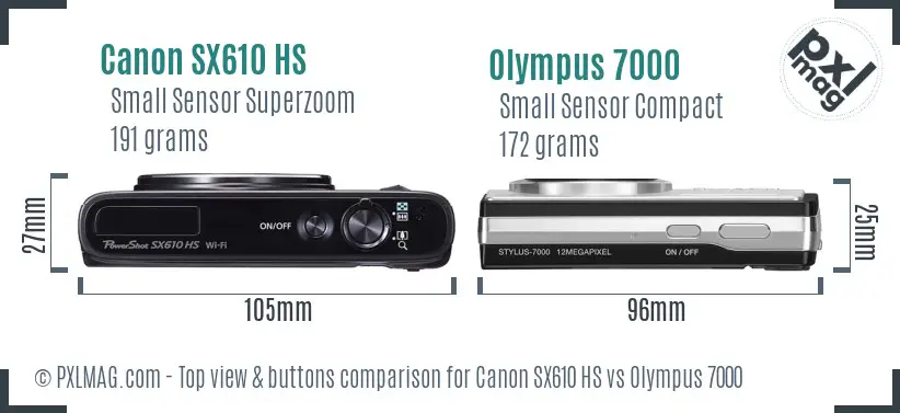 Canon SX610 HS vs Olympus 7000 top view buttons comparison