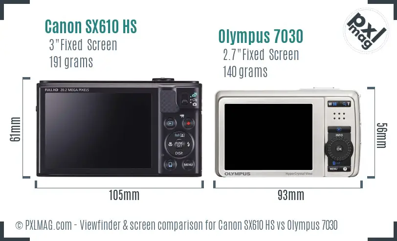 Canon SX610 HS vs Olympus 7030 Screen and Viewfinder comparison