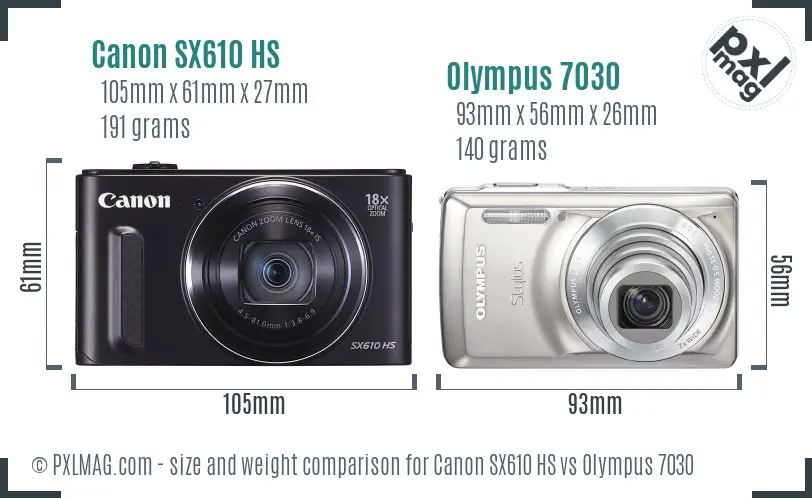 Canon SX610 HS vs Olympus 7030 size comparison