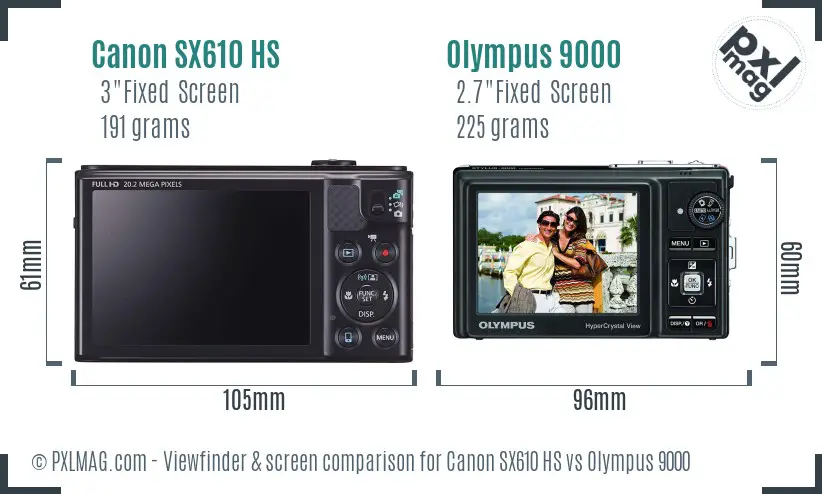 Canon SX610 HS vs Olympus 9000 Screen and Viewfinder comparison
