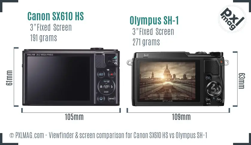 Canon SX610 HS vs Olympus SH-1 Screen and Viewfinder comparison