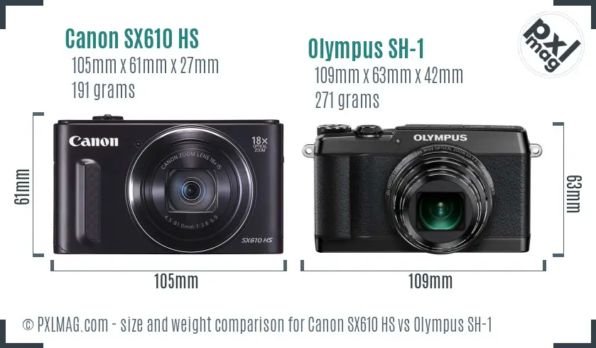 Canon SX610 HS vs Olympus SH-1 size comparison