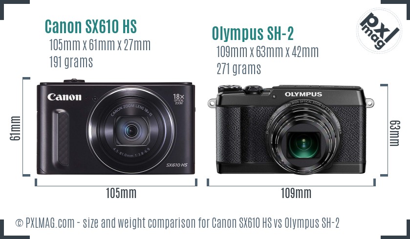 Canon SX610 HS vs Olympus SH-2 size comparison
