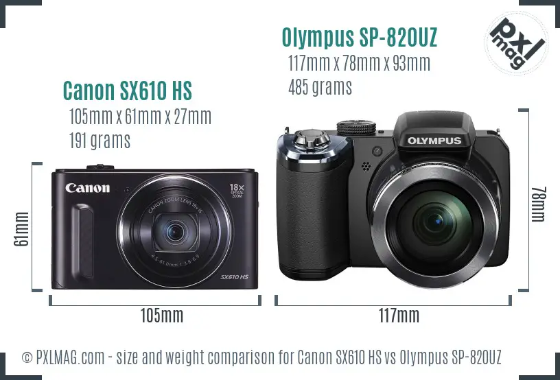 Canon SX610 HS vs Olympus SP-820UZ size comparison