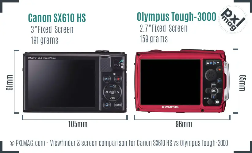 Canon SX610 HS vs Olympus Tough-3000 Screen and Viewfinder comparison