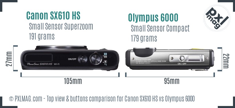 Canon SX610 HS vs Olympus 6000 top view buttons comparison