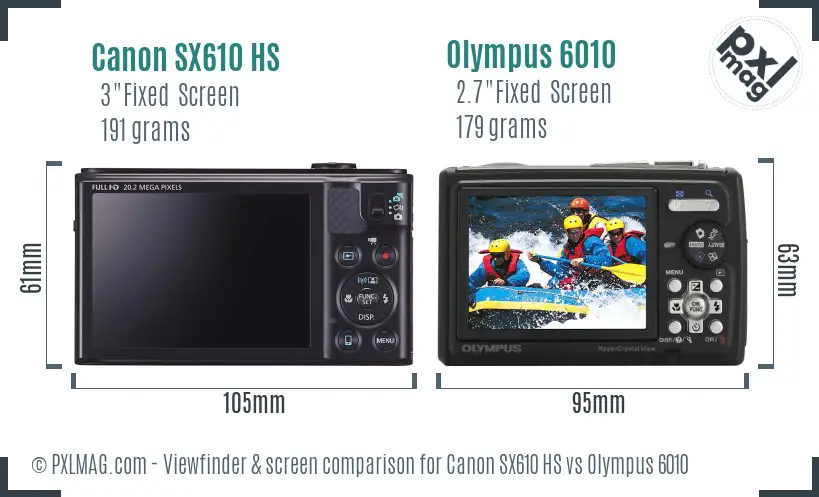 Canon SX610 HS vs Olympus 6010 Screen and Viewfinder comparison