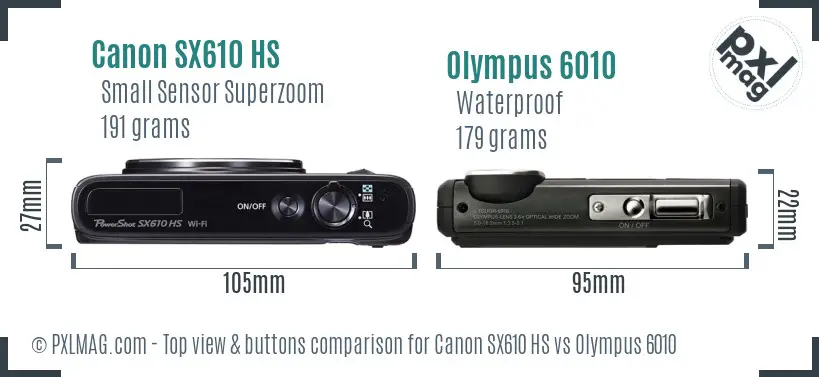 Canon SX610 HS vs Olympus 6010 top view buttons comparison