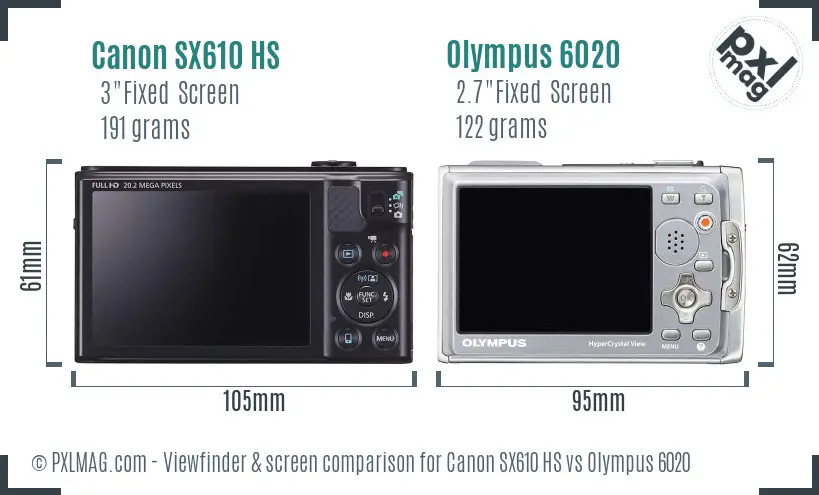 Canon SX610 HS vs Olympus 6020 Screen and Viewfinder comparison Canon SX610 HS vs Olympus 6020 Screen and Viewfinder comparison