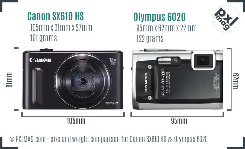 Canon SX610 HS vs Olympus 6020 size comparison Canon SX610 HS vs Olympus 6020 size comparison