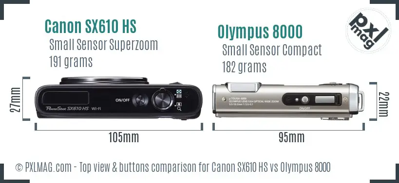 Canon SX610 HS vs Olympus 8000 top view buttons comparison