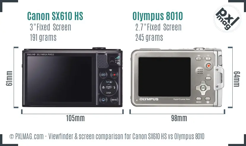 Canon SX610 HS vs Olympus 8010 Screen and Viewfinder comparison