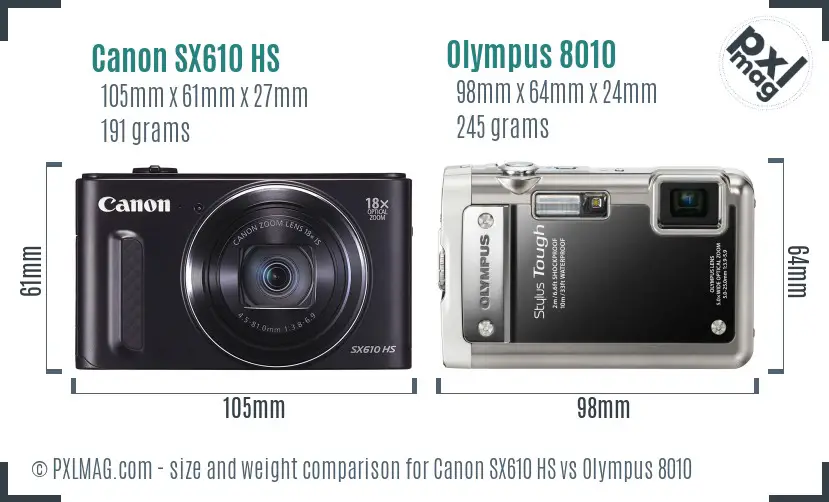 Canon SX610 HS vs Olympus 8010 size comparison