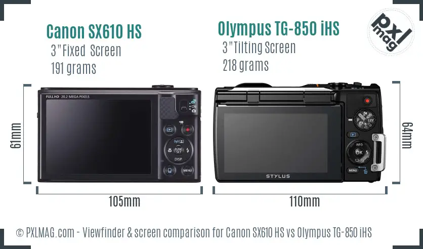 Canon SX610 HS vs Olympus TG-850 iHS Screen and Viewfinder comparison