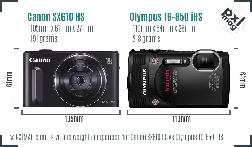 Canon SX610 HS vs Olympus TG-850 iHS size comparison