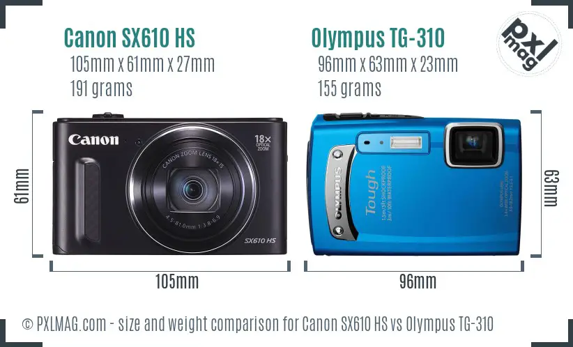 Canon SX610 HS vs Olympus TG-310 size comparison