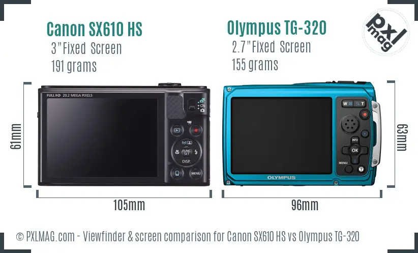 Canon SX610 HS vs Olympus TG-320 Screen and Viewfinder comparison