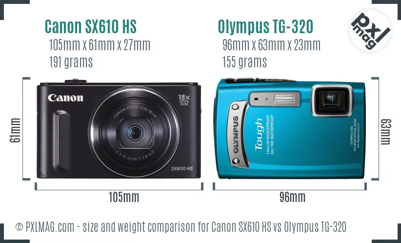 Canon SX610 HS vs Olympus TG-320 size comparison
